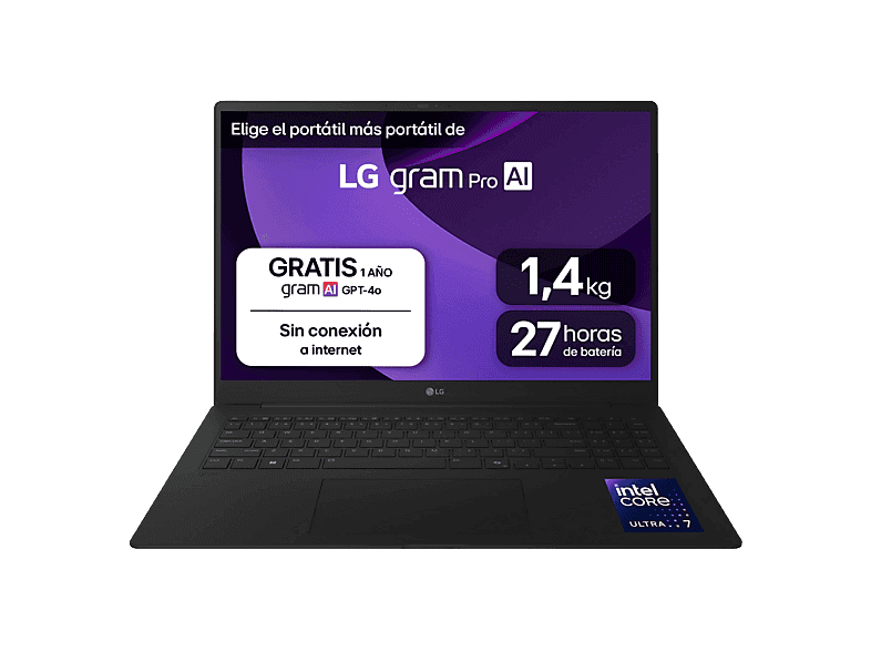 Portátil - LG 17Z90TR-E.AD88B, 17" WQXGA, Intel® Evo™ Edition Core™ Ultra 7-255H, 32 GB RAM, 1TB SSD, GeForce RTX™ 5050, W11H