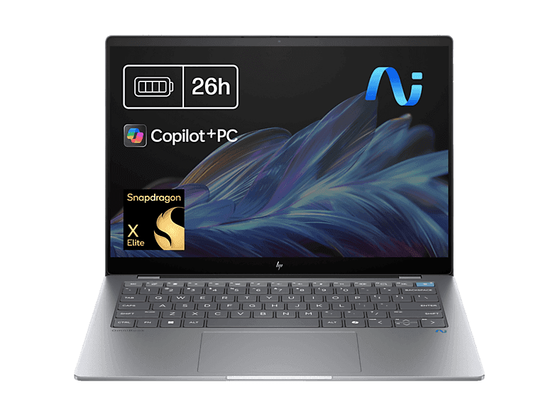 Portátil - HP OmniBook X 14- fe0002ns Copilot+ PC, 14" 2K, Snapdragon® Elite X1E-78-100 45 TOPS, 16GB RAM, 1TB SSD, Adreno Graphics, Windows 11 H