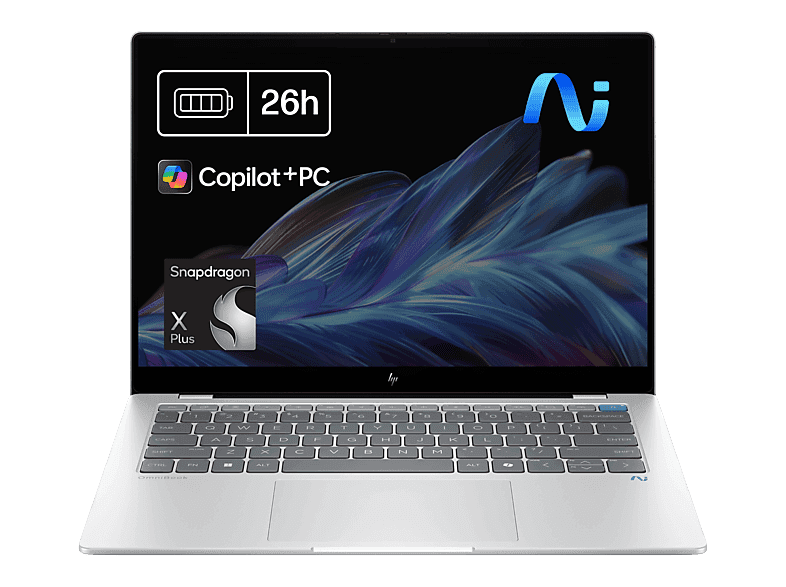 Portátil - HP OmniBook X 14- fe1002ns Copilot+ PC, 14 " 2.2K, Snapdragon® Plus X1P-42-100 45 TOPS, 16GB RAM, 512GB SSD, Gráficos Adreno™, W11 H