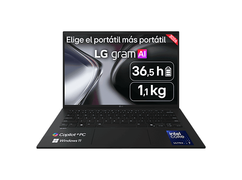 LG - Portátil LG gram 14Z90U-G.AU88BN, Copilot+ PC, Intel Core Ultra 7 355, 32 GB, 1 TB SSD, 14", W11.