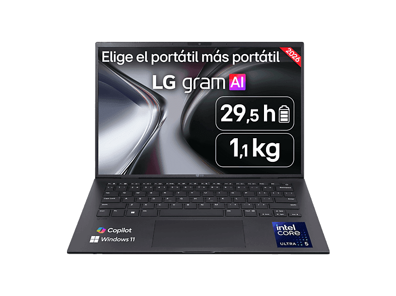 LG - Portátil LG gram 14ZB90S-G.AA55BN, Intel Core Ultra 5-115U, 16 GB, 512 GB SSD, 14", W11.