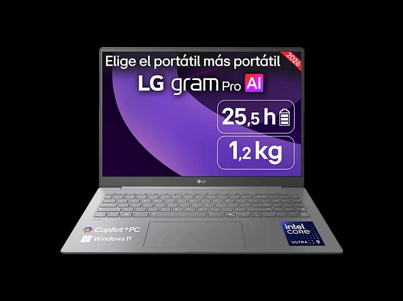 Portátil - LG 16Z90TS-G.AU99BN Copilot+PC, 16 " WQXGA, Intel® Core™ Ultra 9 288V 48 TOPS, 32 GB RAM, 1 TB SSD, Arc™ GPU, Windows 11 Home, Sin cargador