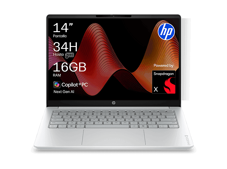 Portátil - HP OmniBook 3 Next Gen AI 14-hz0003nsx Copilot+ PC, 14" 2K, Snapdragon® X X1-26-100 45 TOPS, 16GB RAM, 512 GB SSD, W11 Home, Sin cargador