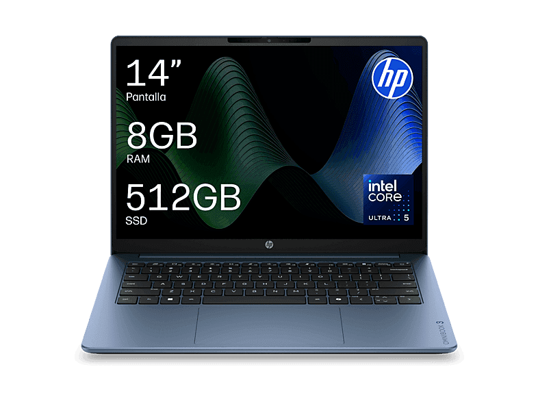 Portátil - HP OmniBook 3 Laptop AI 14-ht0008nsx, 14", 2K, Intel® Core™ Ultra 5 225U, 8 GB RAM, 512 SSD, Windows 11 Home, Sin cargador