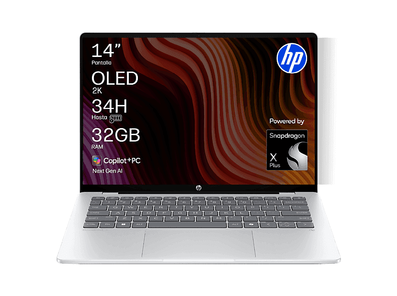 Portátil - HP OmniBook 5 NGAI 14-he0001ns Copilot+PC, 14" 2K OLED, Qualcomm Snapdragon X Plus X1P-42-100 45 TOPS, 32GB RAM, 1TB SSD, W11H, Plata