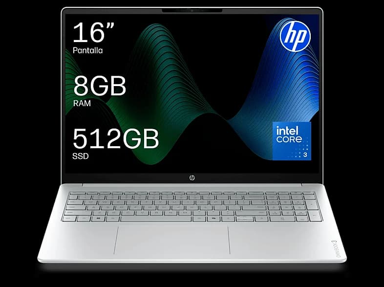 Portátil - HP OmniBook 3 Laptop 16-bu0024ns, 16 " DCI 2K, Intel® Core™ 100U, 8 GB RAM, 512 SSD, UHD Graphics, Sin sistema operativo, cargador