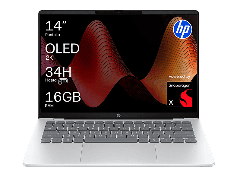 Portátil - HP OmniBook 5 Next Gen AI 14-he0015ns Copilot+PC, 14 " DCI 2K, Snapdragon X1-26-100 45 TOPS, 16GB RAM, 512 GB SSD, W11 Home, Sin cargador