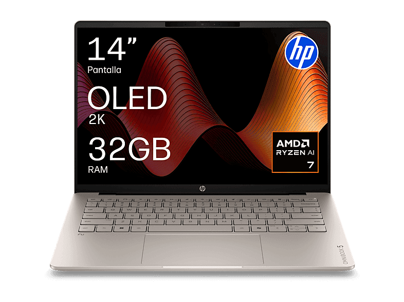 Portátil - HP OmniBook 5 Next Gen AI 14-hm0005ns Copilot+PC, 14" 2K, AMD Ryzen™ 7 445, 50 TOPS, 32GB RAM, 1TB SSD, Radeon™ 840M, W11H, Sin cargador