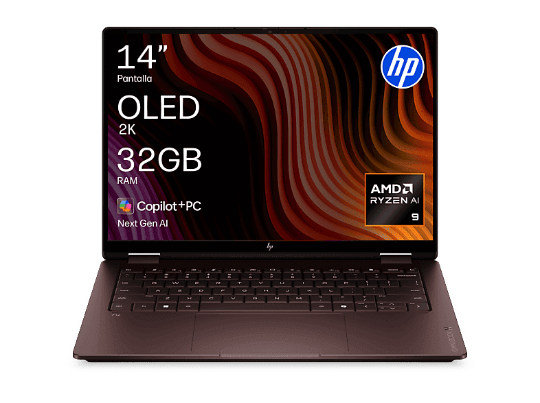 Convertible 2 en 1 - HP OmniBook X Flip Next Gen AI 14-kc0001ns Copilot+PC, 14"2K, AMD Ryzen™ 9 465, 50 TOPS, 32GB RAM, 1TB SSD, W11H, Sin Cargador