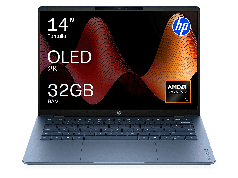 Portátil - HP OmniBook 5 Laptop Next Gen AI 14-hm0004ns Copilot+PC, 14" DCI 2K, AMD Ryzen™ 9 465 50 TOPS, 32GB RAM, 1TB SSD, W11 Home, Sin cargador