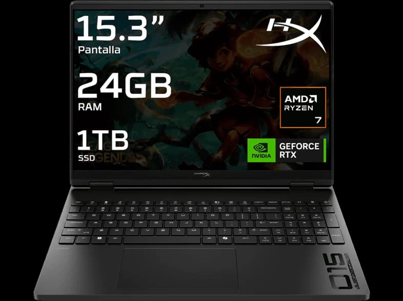 Portátil gaming - HP HyperX OMEN 15-gb0007ns, 15.3 " 2K, AMD Ryzen™ 7 260, 24 GB RAM, 1 TB SSD, GeForce RTX™ 5060, Sin sistema operativo