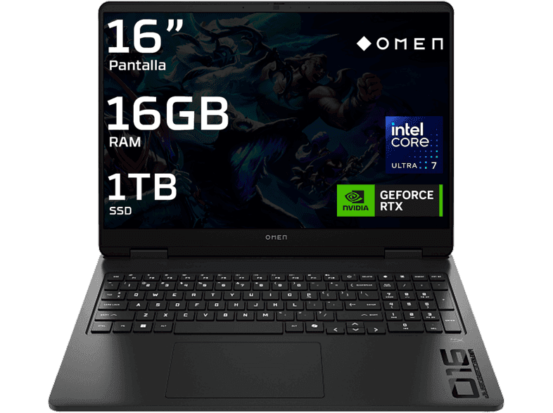Portátil gaming - HP OMEN Slim 16-an0054ns, 16" 2K, Intel® Core™ Ultra 7 255H, 16 GB RAM, 1 TB SSD, GeForce RTX™ 5060, Sin sistema operativo