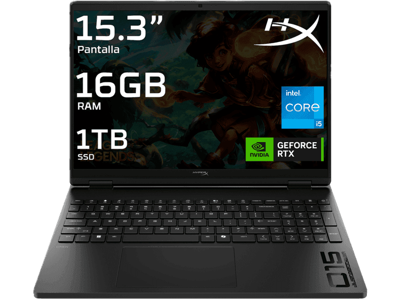 Portátil gaming - HP HyperX OMEN 15-ga0007ns, 15.3" 2K, Intel® Core™ i5-14500HX , 16 GB RAM, 1 TB SSD, GeForce RTX™ 5050, Sin sistema operativo