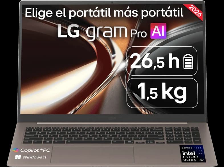 Portátil - LG 17Z90UB-H.AU99BN, 17" WQXGA, Intel® Core™ Ultra X9 388H (16 Cores, 16 treads 5.1 GHz), 32 GB, 1 TB SSD, Arc™ GPU, Windows 11 Home