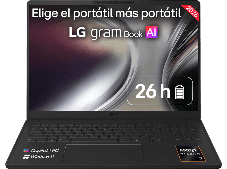 LG - Portátil LG gram Book 16U55U-G.AU85BN, Copilot+ PC, Ryzen AI 7-445, 32 GB, 512 GB SSD, 16", W11.