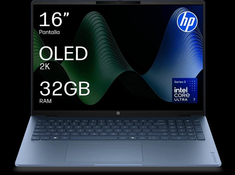 Portátil - HP OmniBook5 Next Gen AI 16-bm0004ns Copilot+ PC, 16" 2K OLED, Intel® Core™ Ultra 7 355 49 TOPS, 32GB RAM, 1TB SSD, W11 Home, Sin cargador