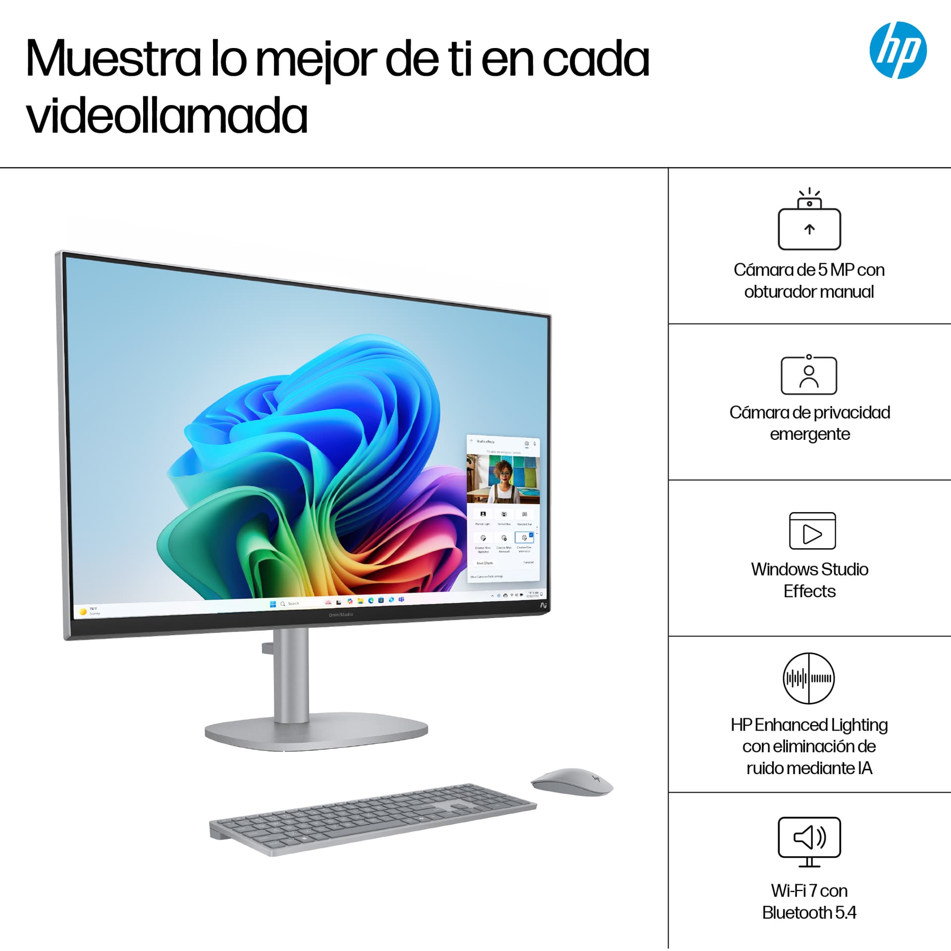 All in one - HP OmniStudio X All-in-One Desktop Next Gen AI 27-cs1011ns Copilot+PC, 27" UHD 4K, Intel® Core™ Ultra 7 258V 47 TOPS, 32GB RAM, 1TB SSD - imagen 9