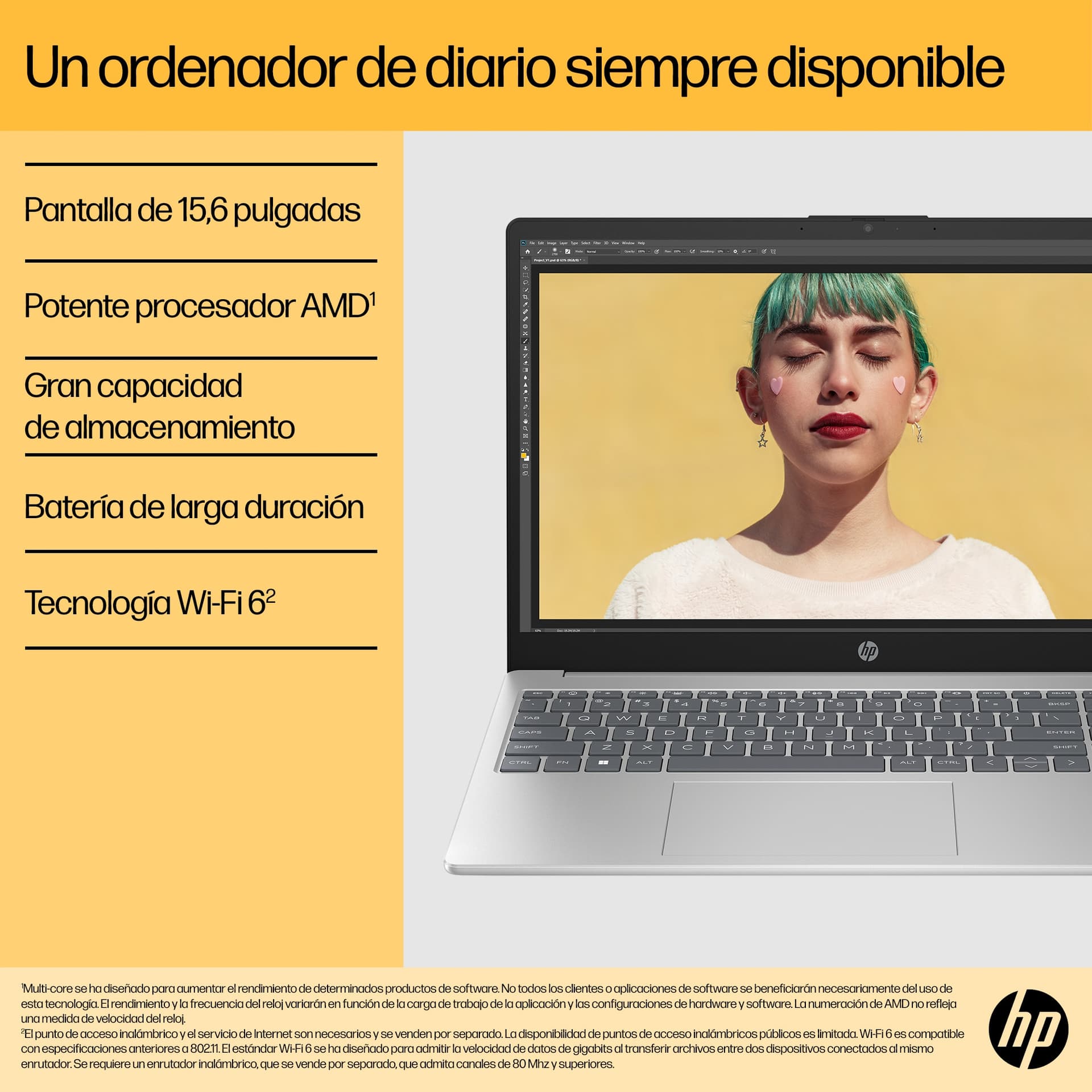HP - Portátil HP 15-fc0159ns, Ryzen 5-7520U, 16GB, 512GB SSD, 15,6', Sin SO. - imagen 5
