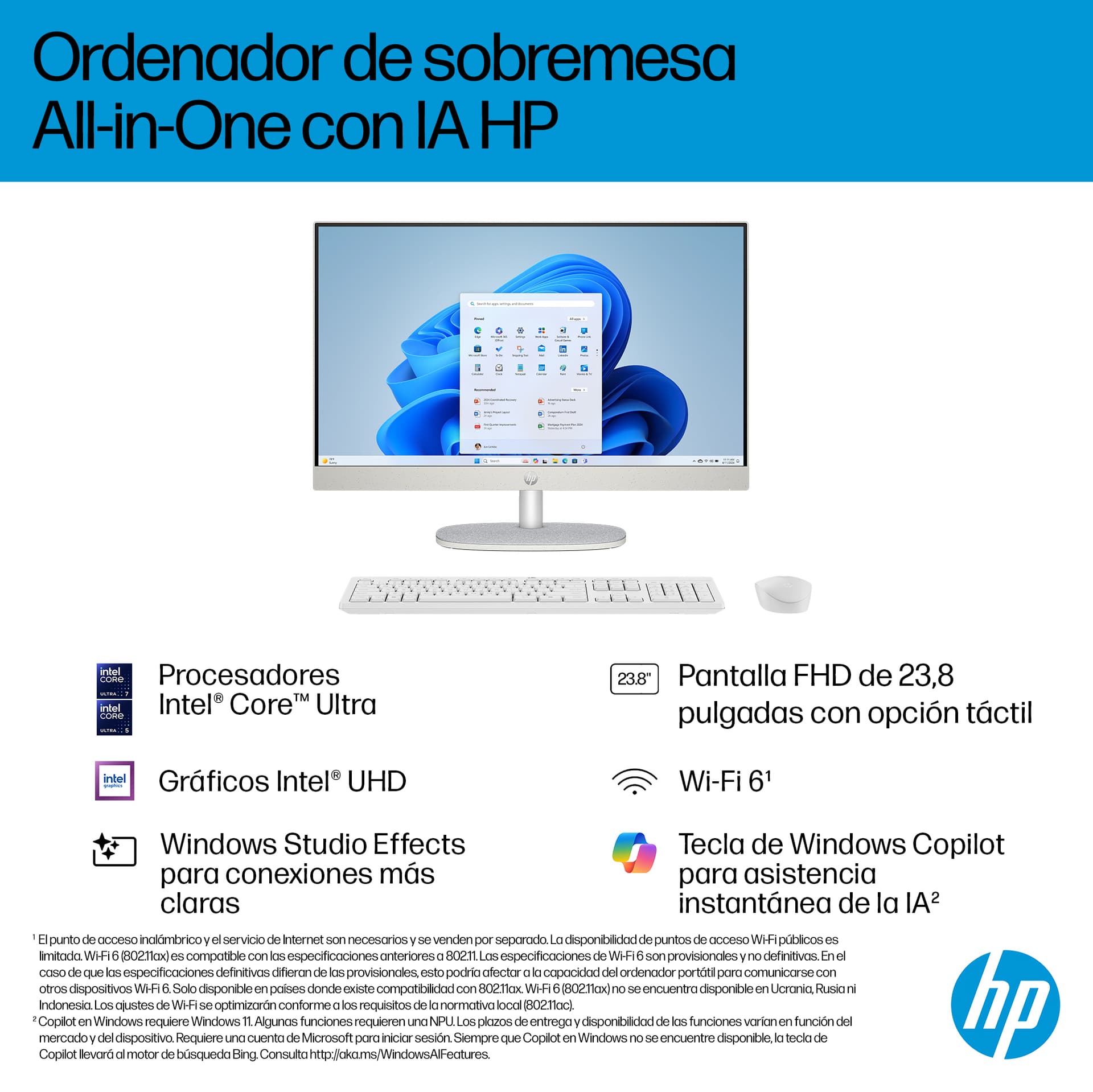 All in one - HP 24-cr2009ns, 23.8" Full-HD, Intel® Core™ Ultra 5 225U, 32GB RAM, 1 TB SSD, UHD Graphics, Windows 11 Home, Blanco caracola - imagen 4