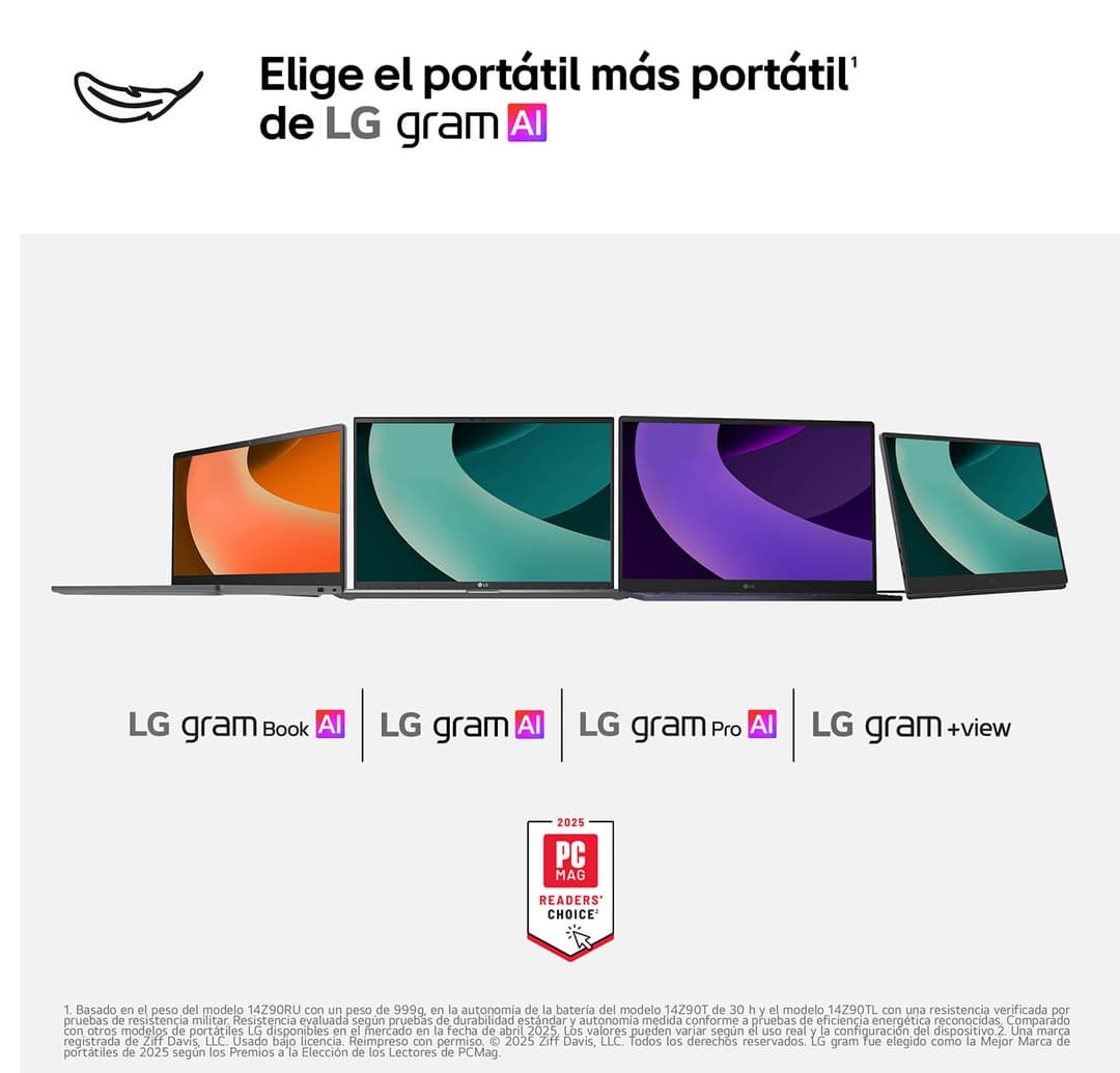 Portátil - LG 14ZD90T-G.AX88B, 14" WUXGA, Intel® Core™ Ultra 7-255H, 13 TOPS, 32 GB RAM, 1 TB SSD, Arc™ GPU, Sin sistema operativo - imagen 11