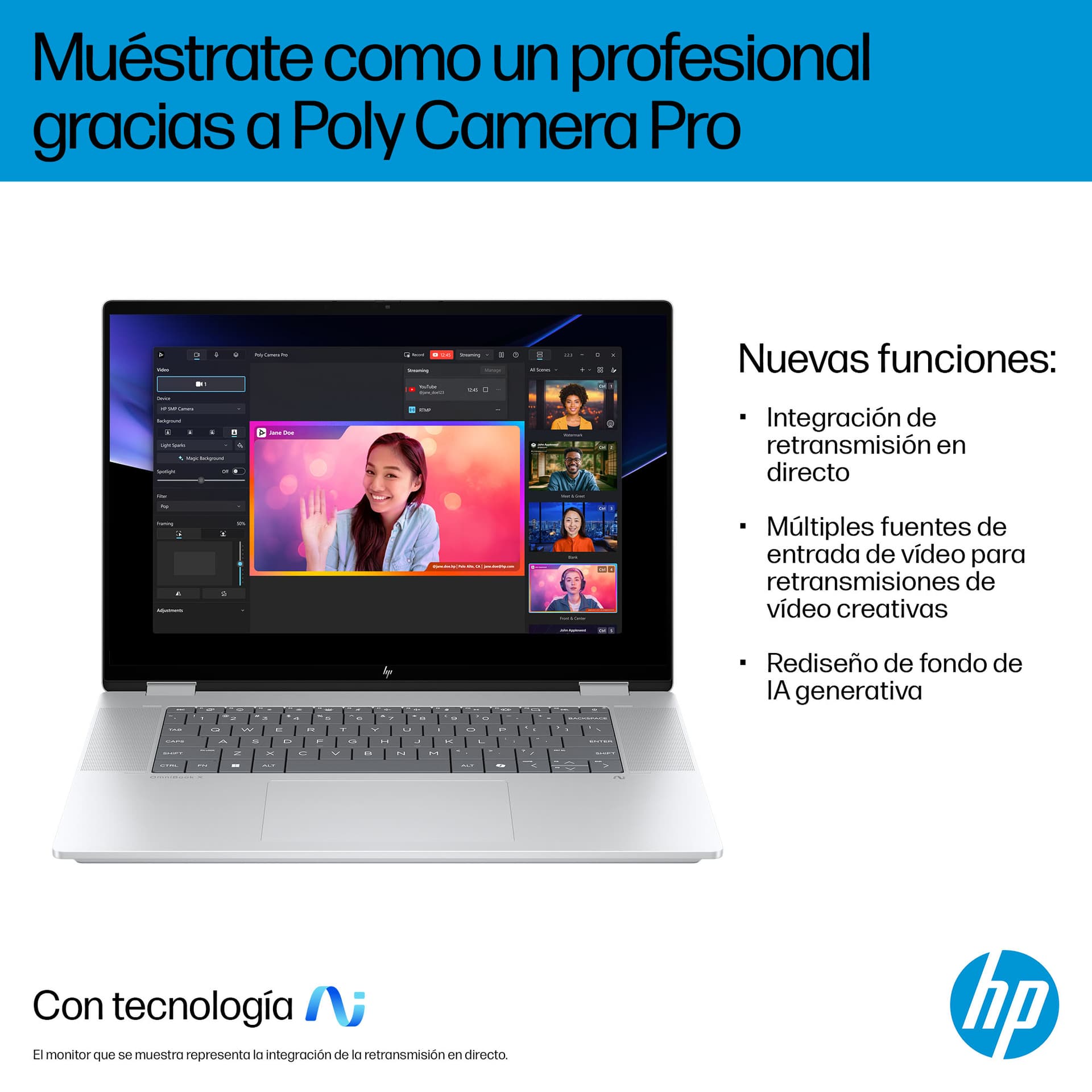 HP - Convertible 2 en 1 HP OmniBook X Flip 16-as0001ns, Copilot+PC, Intel Core Ultra 7 EVO 256V, 16GB, 1TB SSD, 16' OLED, W11. - imagen 8