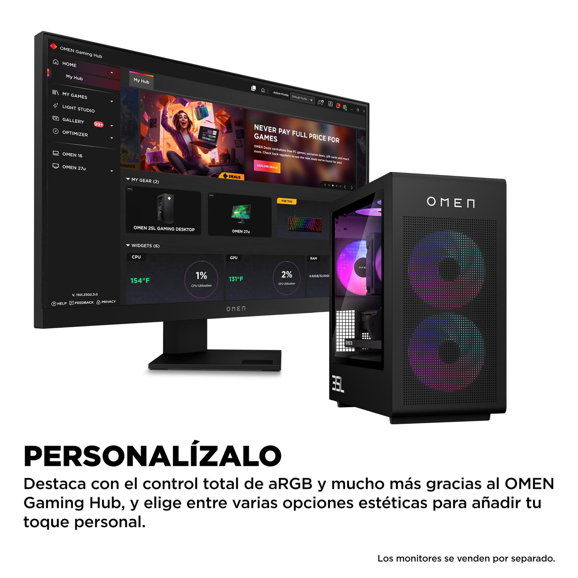 PC gaming - HP OMEN 35L Gaming Desktop GT16-1004ns PC, AMD Ryzen™ 7 9800X3D, 32GB RAM, 1 TB SSD, GFRTX™ 5060 Ti, Windows 11 Home, Metal negro sombra - imagen 6