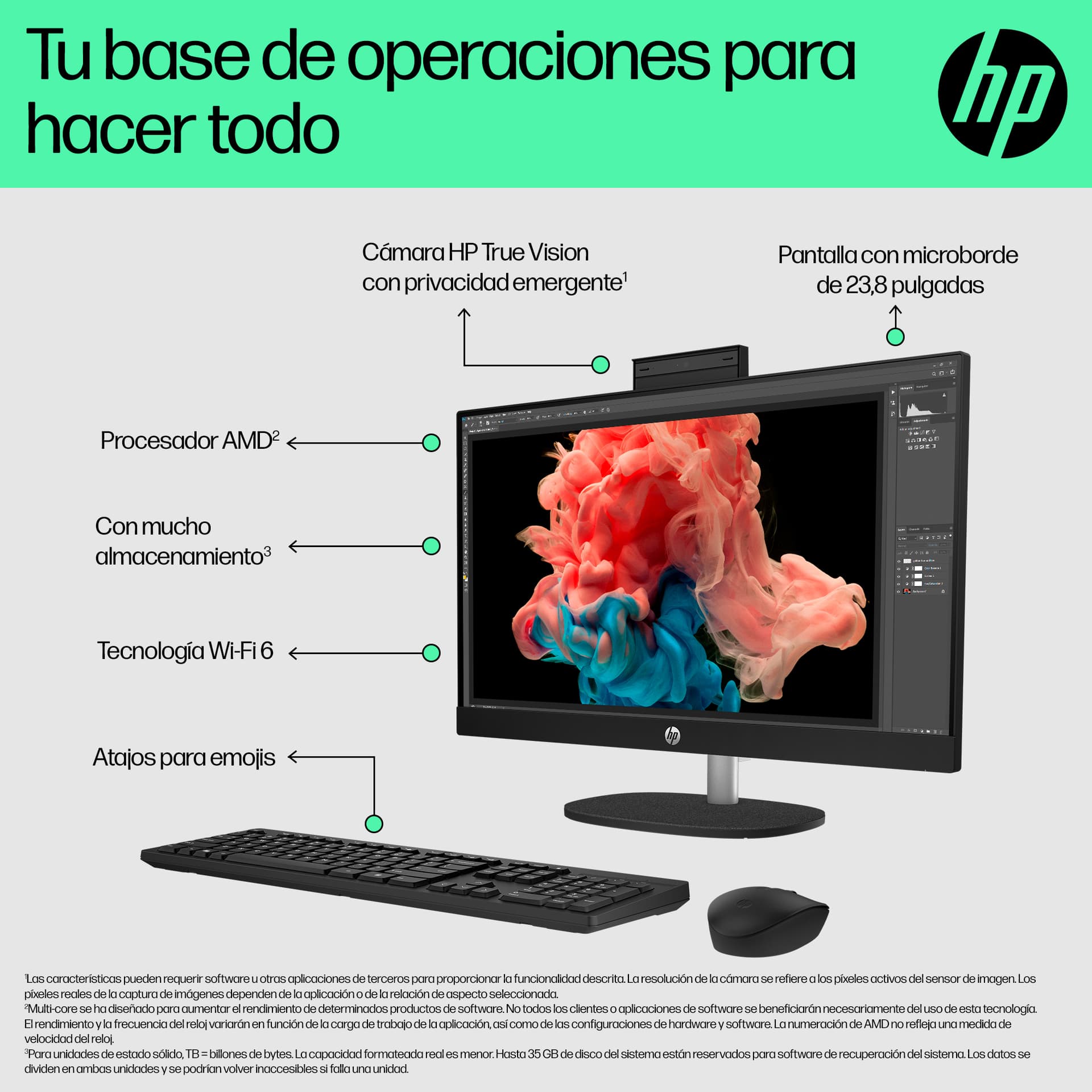 All in One - HP 24-cr0161ns 23,8" Full HD, AMD Ryzen™ 5 7520U, 16 GB RAM, 512 SSD, Gráficos Radeon™ 610M, Sin Sistema Operativo, Blanco - imagen 9