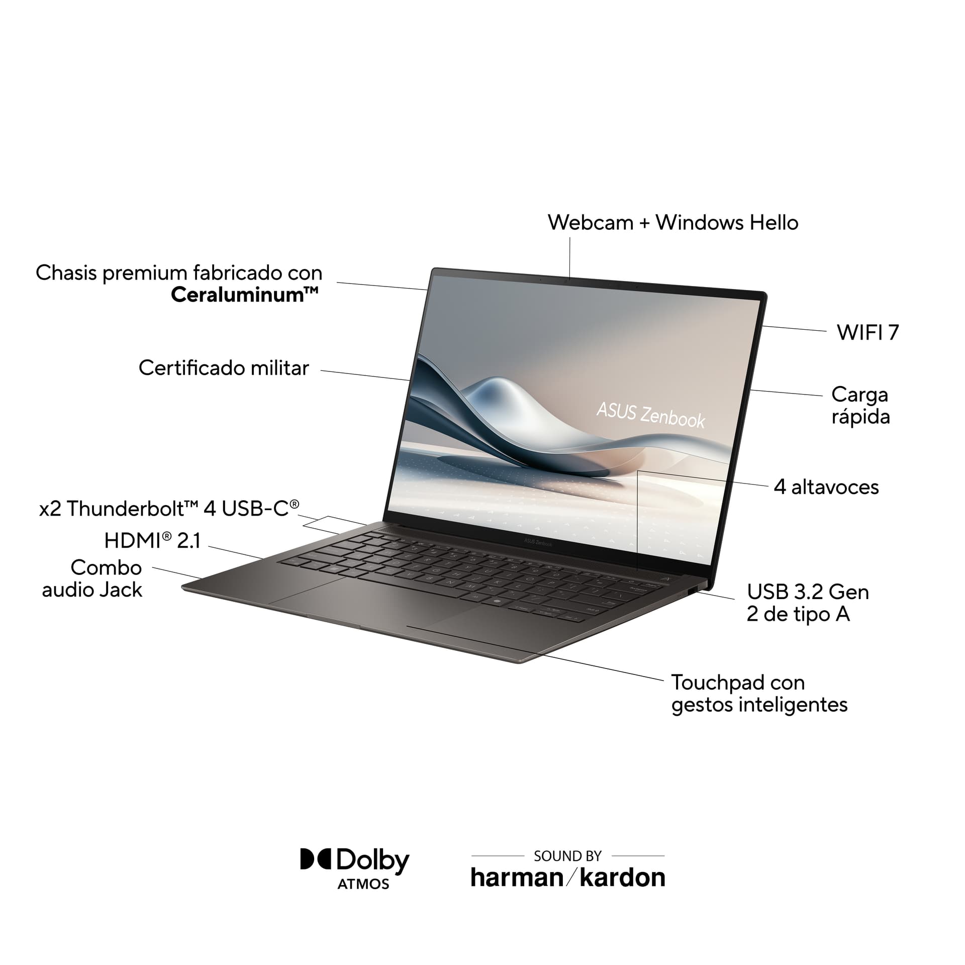 Asus - Portátil ASUS Zenbook S14 OLED UX5406SA-PZ304W, Intel Core Ultra 7-258V (Series 2), 32GB, 1TB SSD, 14', W11. - imagen 3