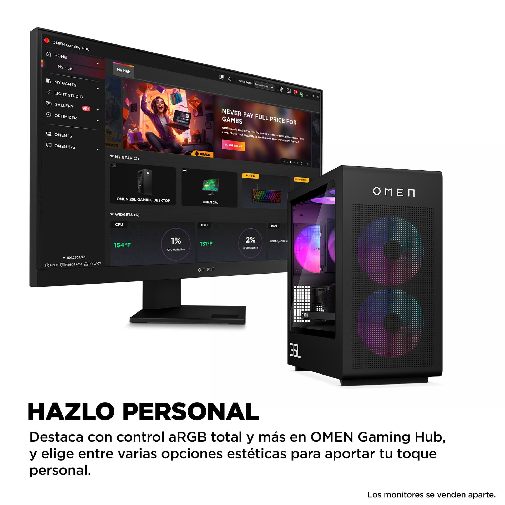 HP - Sobremesa Gaming HP OMEN GT16-0077ns, Ryzen 7-8700F, 32GB, 1TB SSD, Nvidia GeForce RTX 5070 12GB, W11. - imagen 10