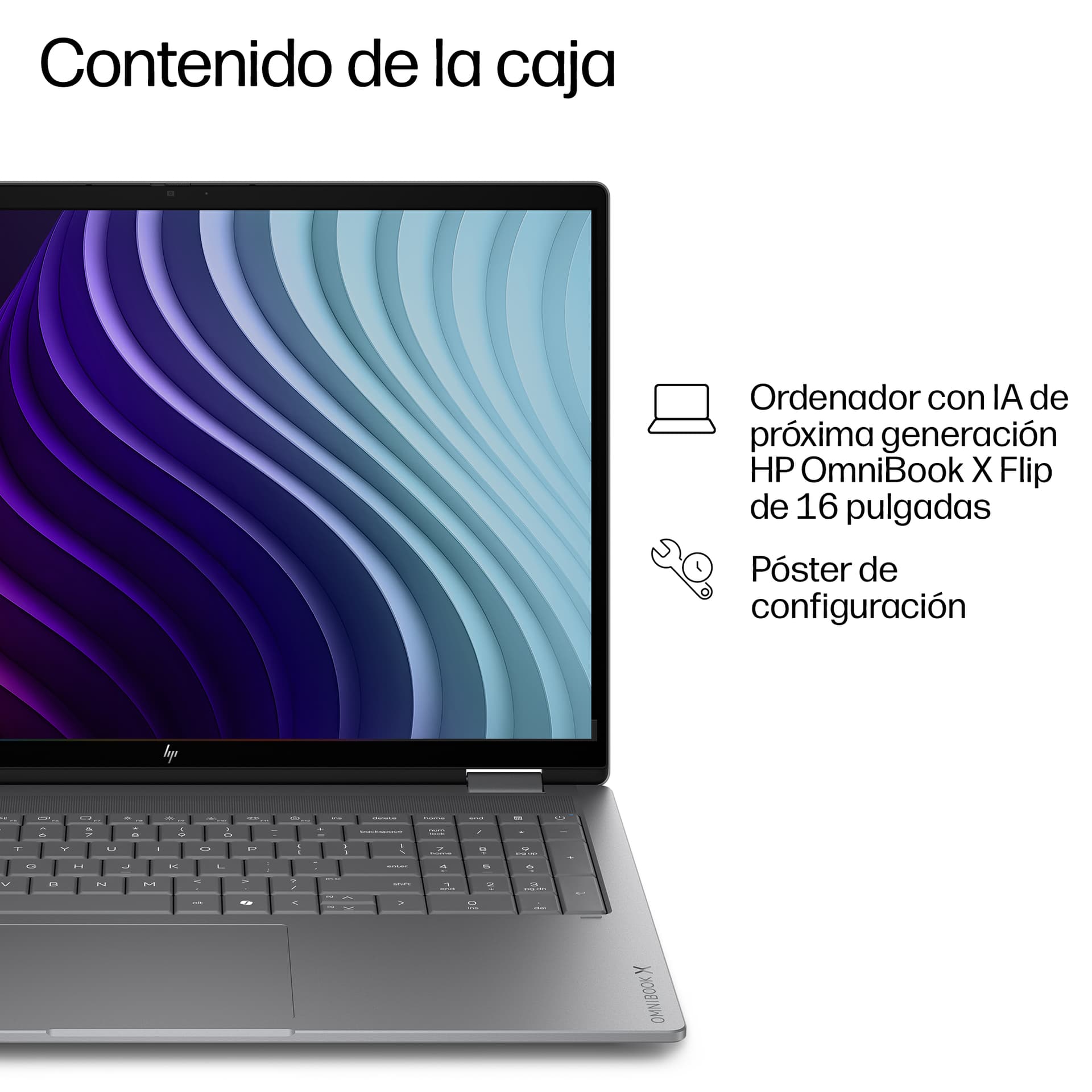 Convertible 2 en 1 - HP OmniBook X Flip 16-cc0000ns, Copilot+PC, 50 TOPS, AMD Ryzen™ AI 7 450, 32 GB RAM, 1TB SSD, Windows 11 Home, Meteor silver - imagen 6