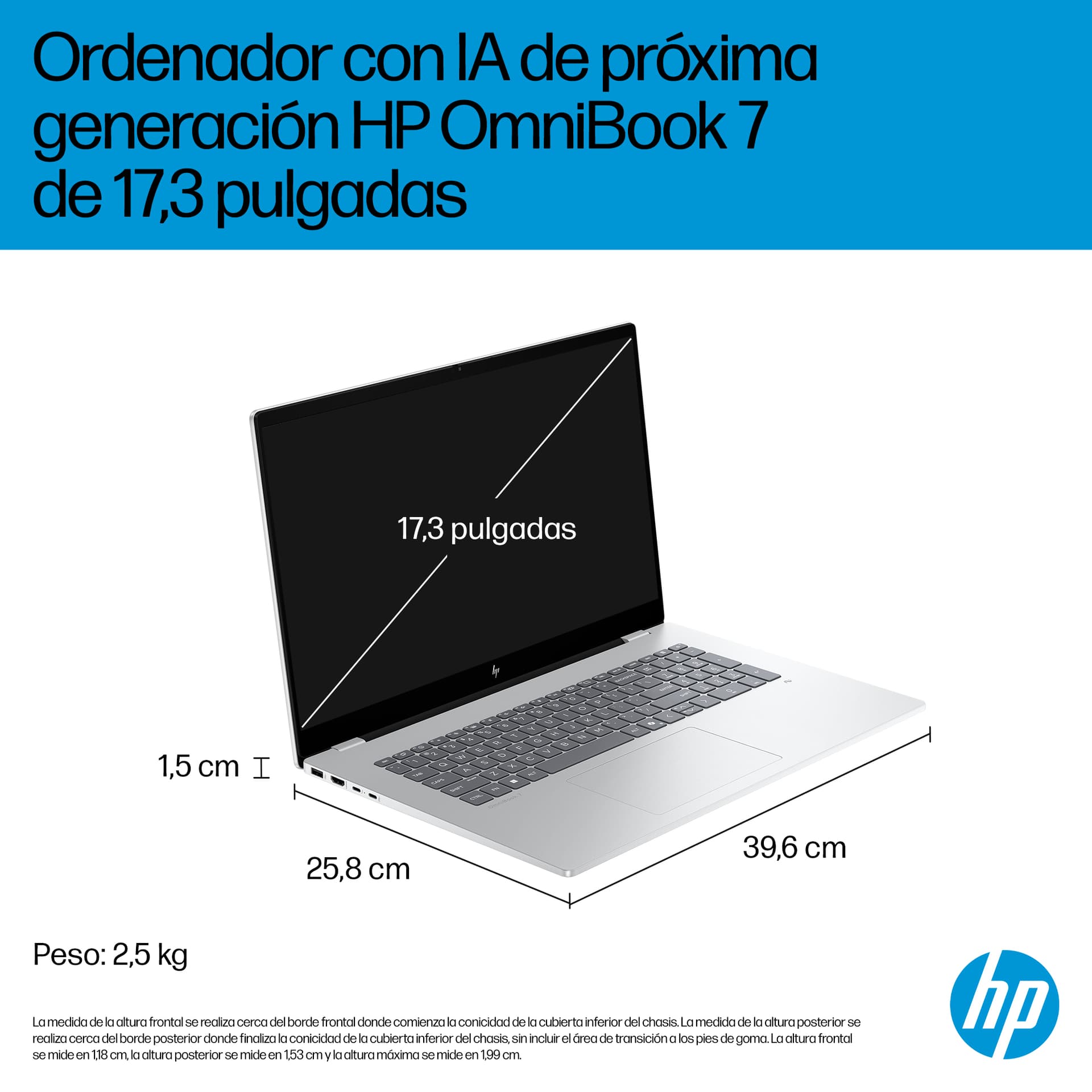Portátil-HP OmniBook 7 NGAI 17-dc0003ns Copilot+ PC, 17,3" FHD, Intel® Core™ Ultra 258V, 32GB RAM, 1TB SSD, GeForce RTX 4050, Windows 11 Home, Plata - imagen 7