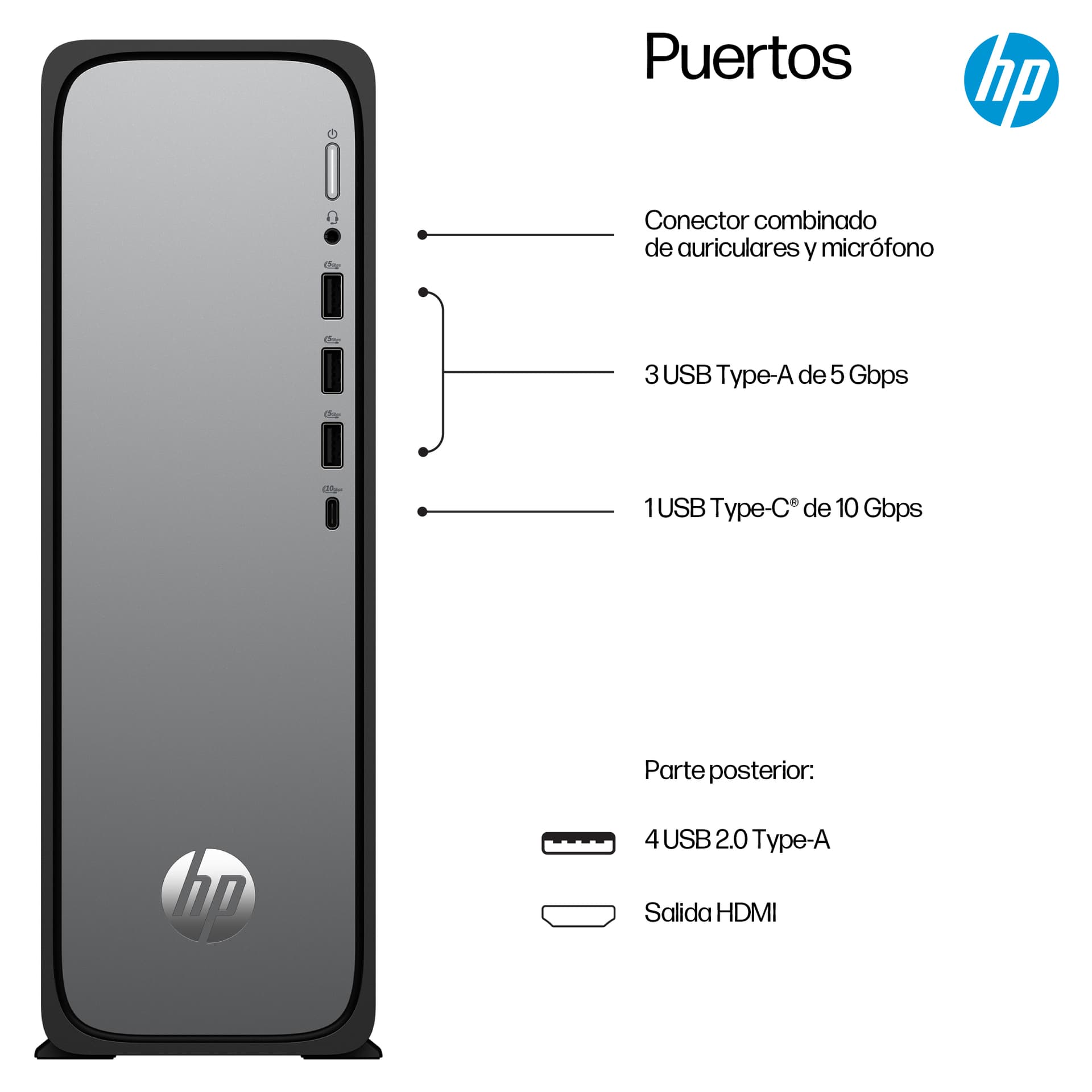 PC sobremesa - HP S03-0005ns, Intel® Core™ i5-14400, 16GB RAM, 512GB SSD, UHD Graphics, Sin sistema operativo, Plata - imagen 5