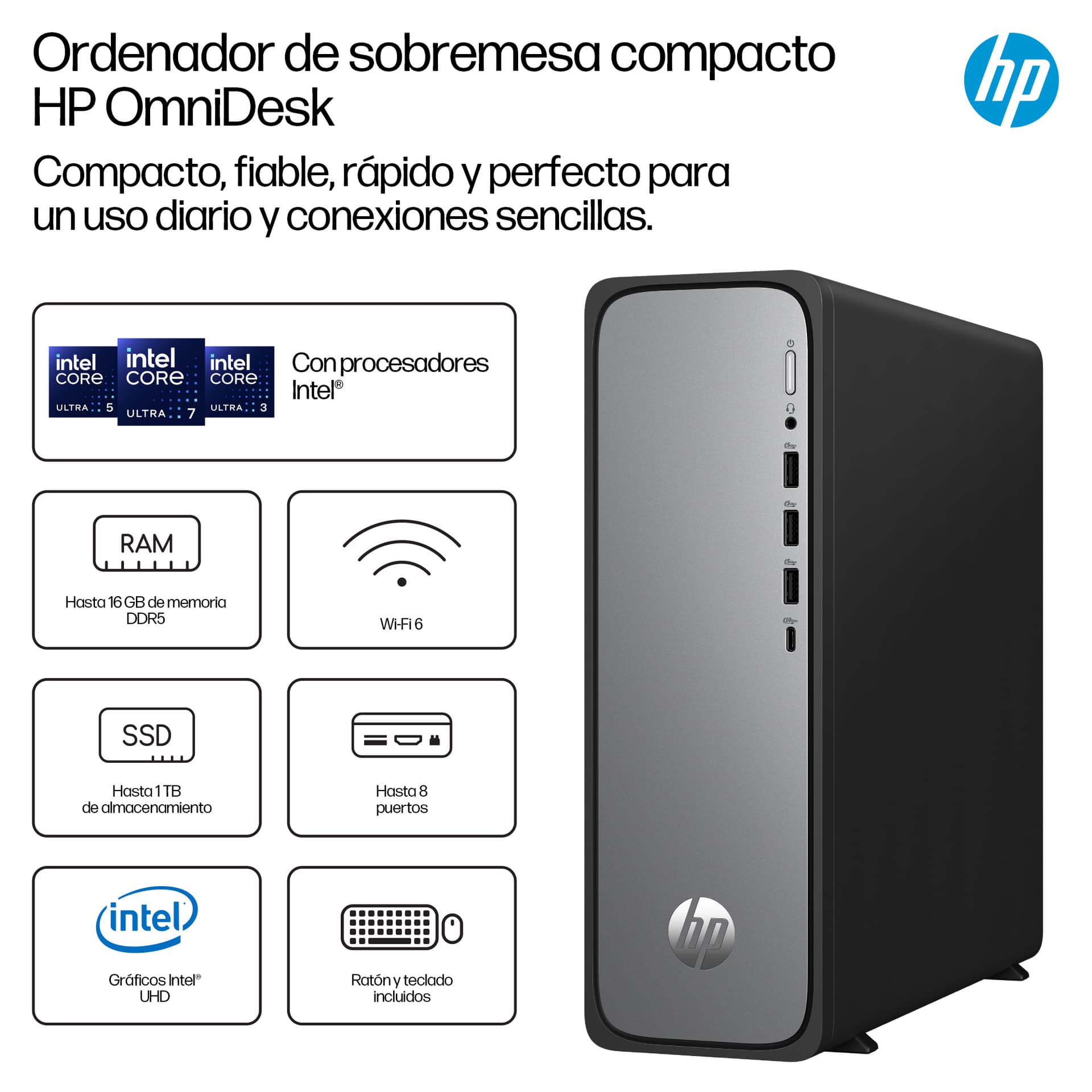 PC sobremesa - HP S03-0005ns, Intel® Core™ i5-14400, 16GB RAM, 512GB SSD, UHD Graphics, Sin sistema operativo, Plata - imagen 4