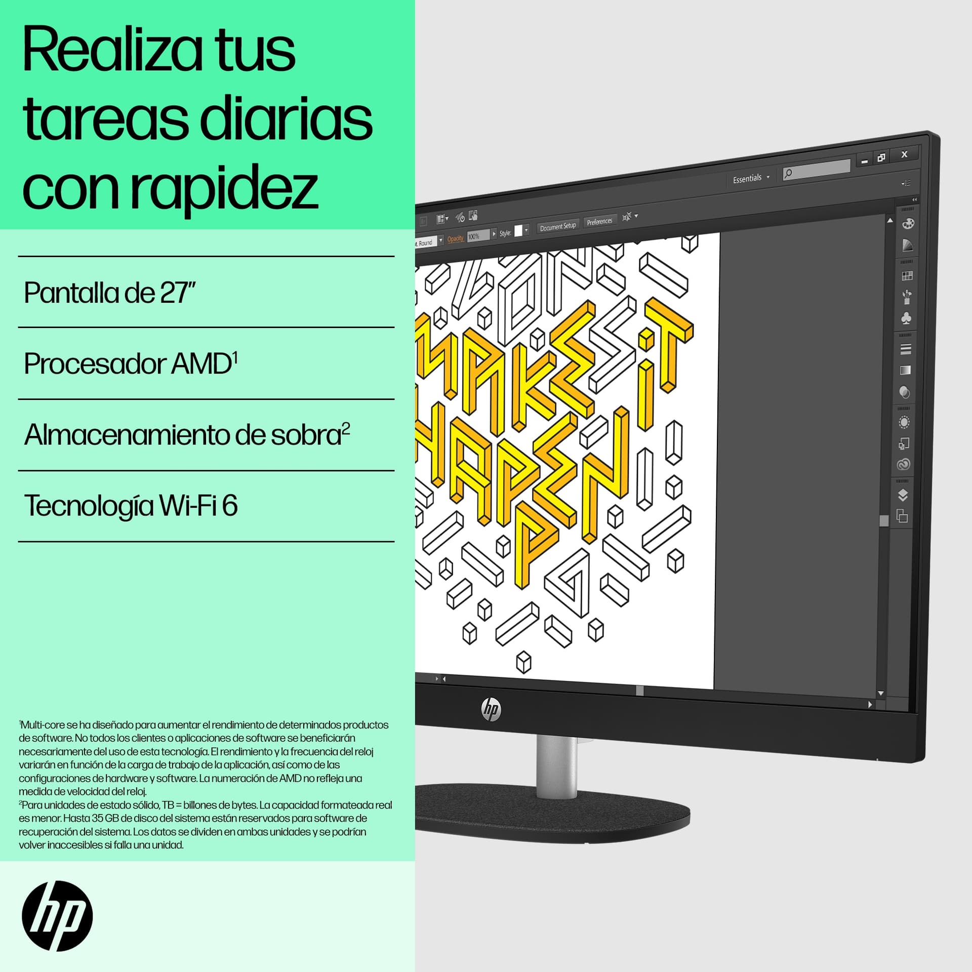 HP - All in One HP 27-cr0002ns, Ryzen 7-7730U, 16GB, 1TB SSD, 27', W11. - imagen 6