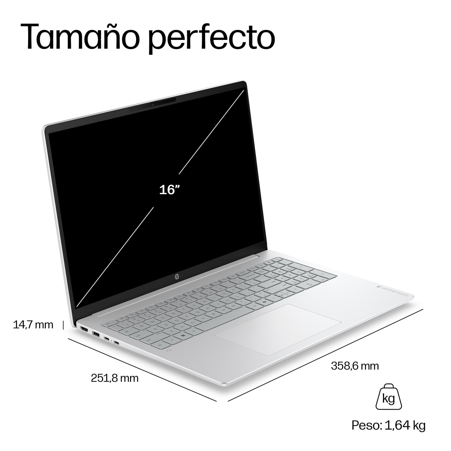HP - Portátil HP OmniBook 3 16-bv0007ns, Copilot+PC, Ryzen AI 7-445, 24GB, 1TB SSD, 16' OLED, W11, Sin cargador. - imagen 8