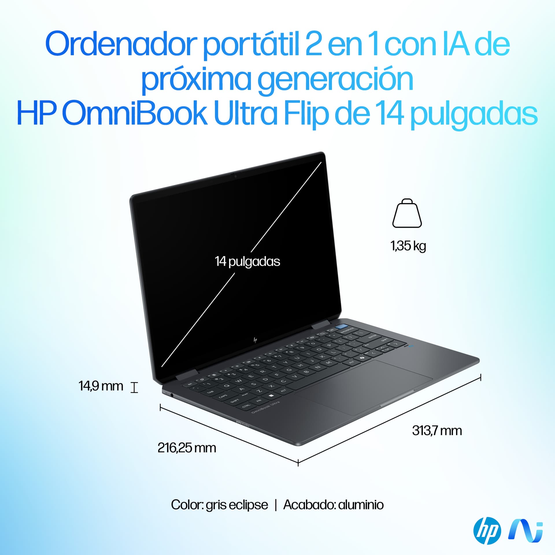 HP - Convertible 2 en 1 HP OmniBook Ultra Flip 14-fh0000ns, Copilot+PC, Intel Core Ultra 7-258V (Series 2), 32GB, 1TB SSD, 14' , W11. - imagen 7