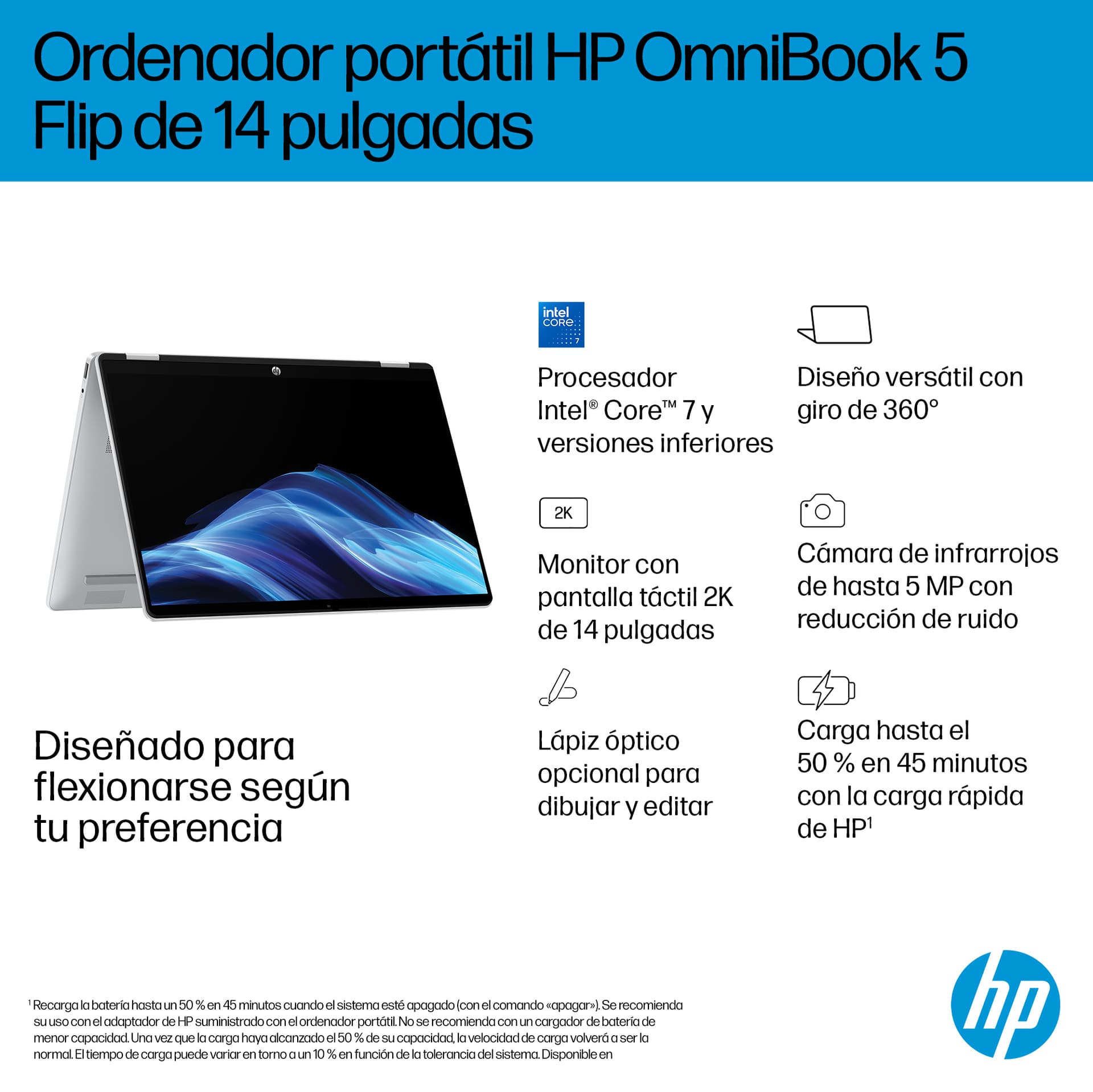 HP - Convertible 2 en 1 HP OmniBook 5 Flip 14-fp0003ns, Intel Core 7-150U, 16GB, 1TB SSD, 14', W11. - imagen 12