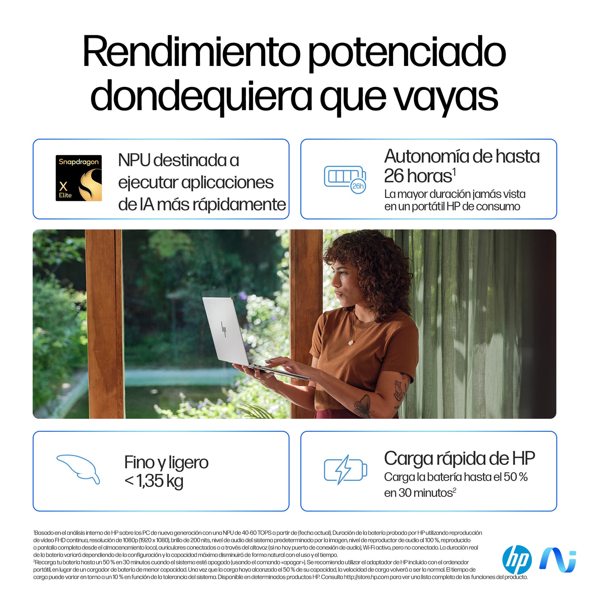 HP - Portátil HP OmniBook X 14-fe0000ns Copilot+PC, Snapdragon X Elite X1E-78-100, 16GB, 1TB SSD, 14', W11. - imagen 8