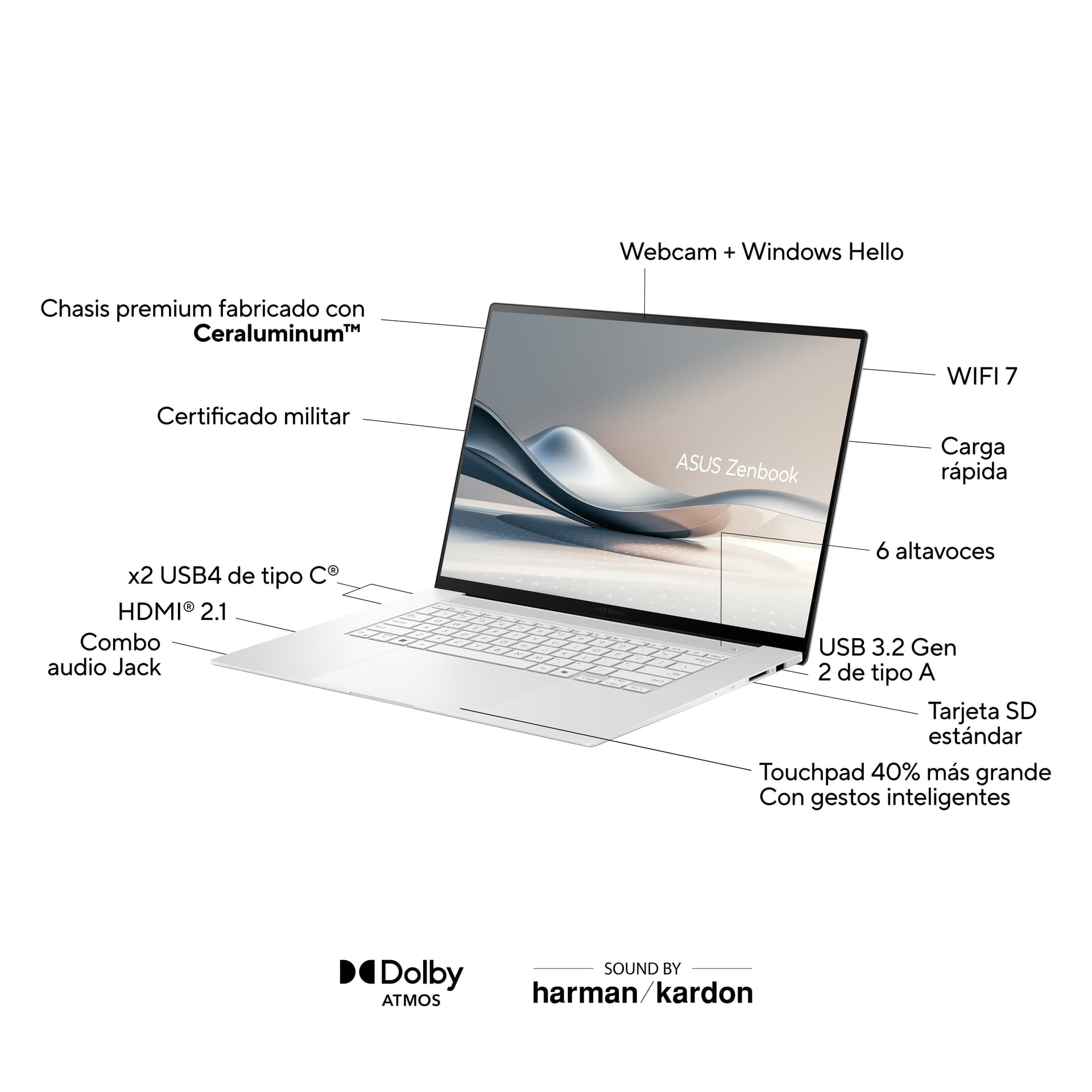 Portátil - ASUS Zenbook S 16 OLED UM5606WA-RK321W Copilot+ PC, 16" WQXGA+, AMD Ryzen AI 9 HX 370 50 TOPS, 32GB RAM, 1TB SSD, Radeon™ 890M, W11 - imagen 4