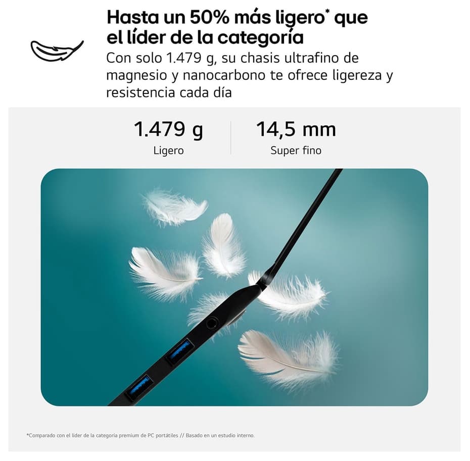 Portátil - LG 17Z90TR-E.AD88B, 17" WQXGA, Intel® Evo™ Edition Core™ Ultra 7-255H, 32 GB RAM, 1TB SSD, GeForce RTX™ 5050, W11H - imagen 3