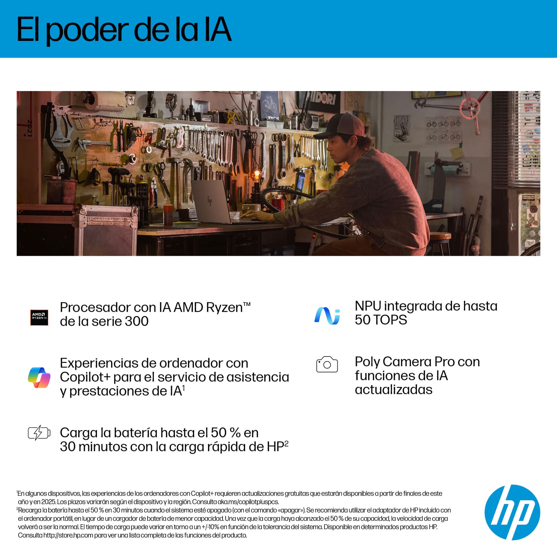 HP - Convertible 2 en 1 HP OmniBook X Flip 16-ar0001ns, Copilot+PC, Ryzen IA 7-350, 16GB, 1TB SSD, 16' OLED, W11. - imagen 12
