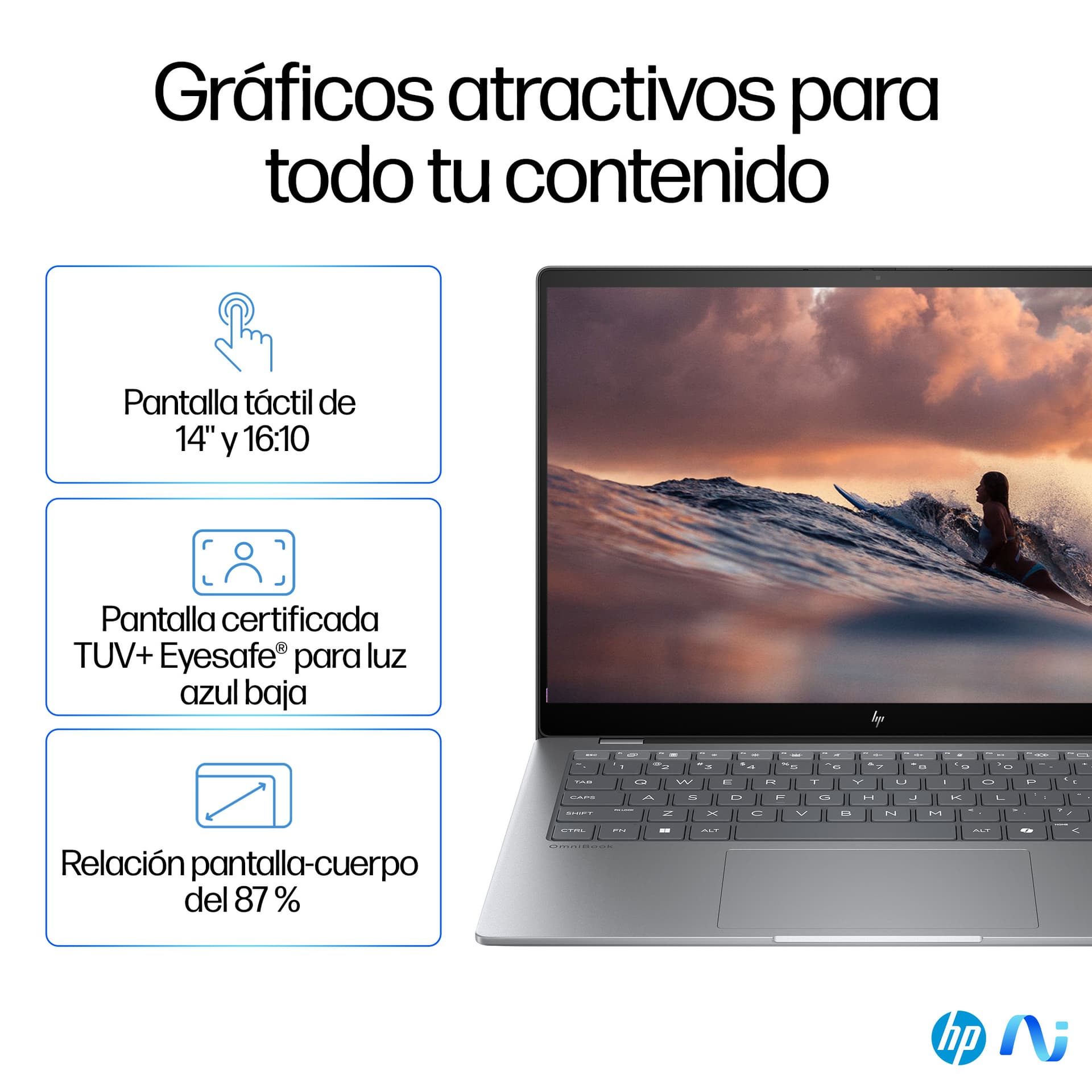 Portátil - HP OmniBook X 14- fe0009ns Copilot+ PC, 14" 2K, Snapdragon® Elite X1E-78-100 45 TOPS, 32GB RAM, 1TB SSD, Adreno Graphics, W 11 H - imagen 18