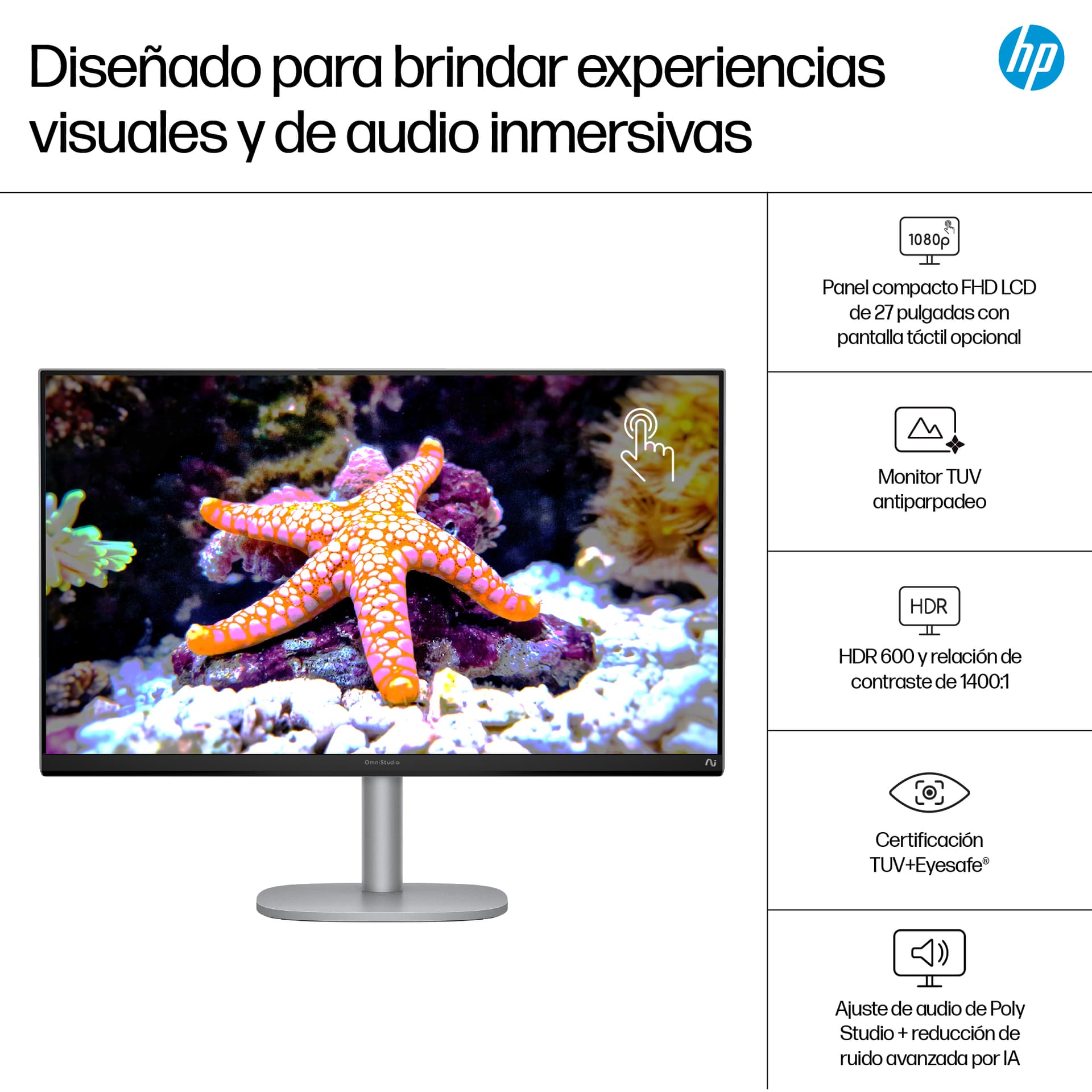 All in one - HP OmniStudio X All-in-One Desktop Next Gen AI 27-cs1011ns Copilot+PC, 27" UHD 4K, Intel® Core™ Ultra 7 258V 47 TOPS, 32GB RAM, 1TB SSD - imagen 8