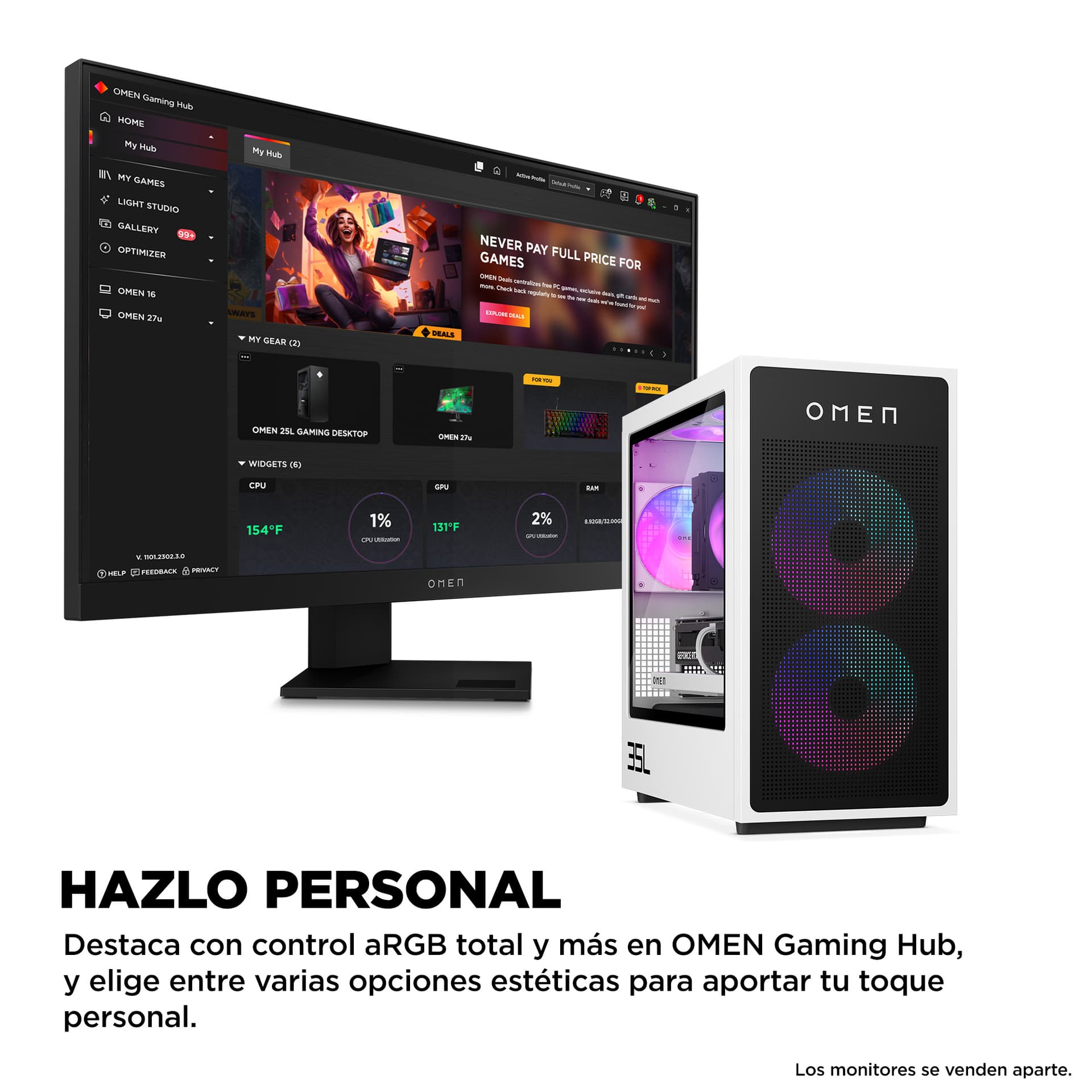 HP - Sobremesa Gaming HP OMEN GT16-0091ns, Intel Core Ultra 7-265F, 32GB, 1TB SSD, Nvidia GeForce RTX 5070Ti 16GB, W11. - imagen 8