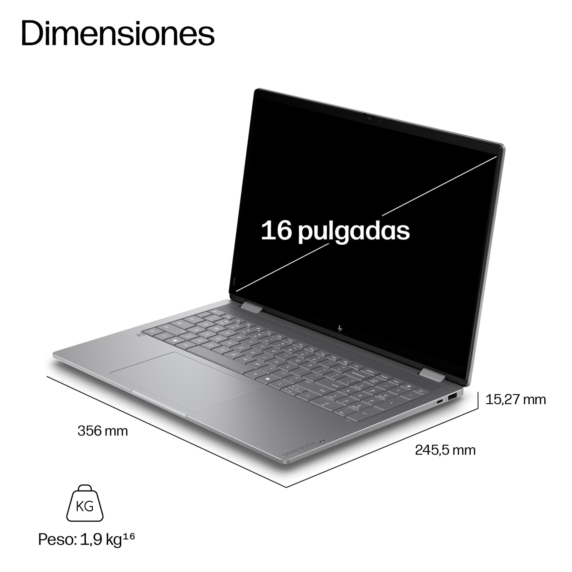 Convertible 2 en 1 - HP OmniBook X Flip 16-cc0000ns, Copilot+PC, 50 TOPS, AMD Ryzen™ AI 7 450, 32 GB RAM, 1TB SSD, Windows 11 Home, Meteor silver - imagen 7
