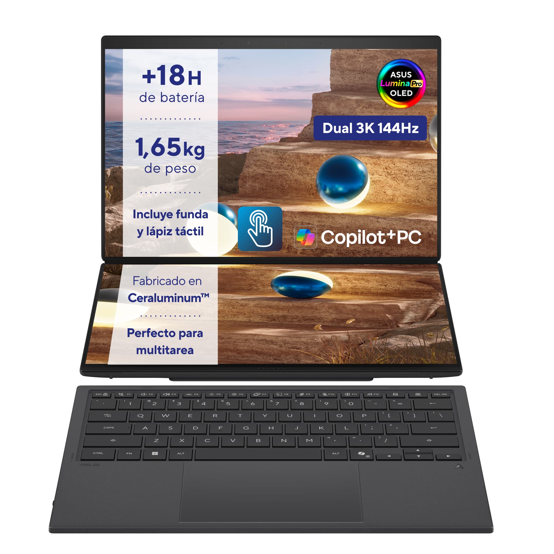 Asus - Portátil ASUS Zenbook Duo OLED UX8407AA-SN066W, Copilot+ PC, Intel Core Ultra 9 386H, 32GB, 1TB SSD, 14", W11. - imagen 3