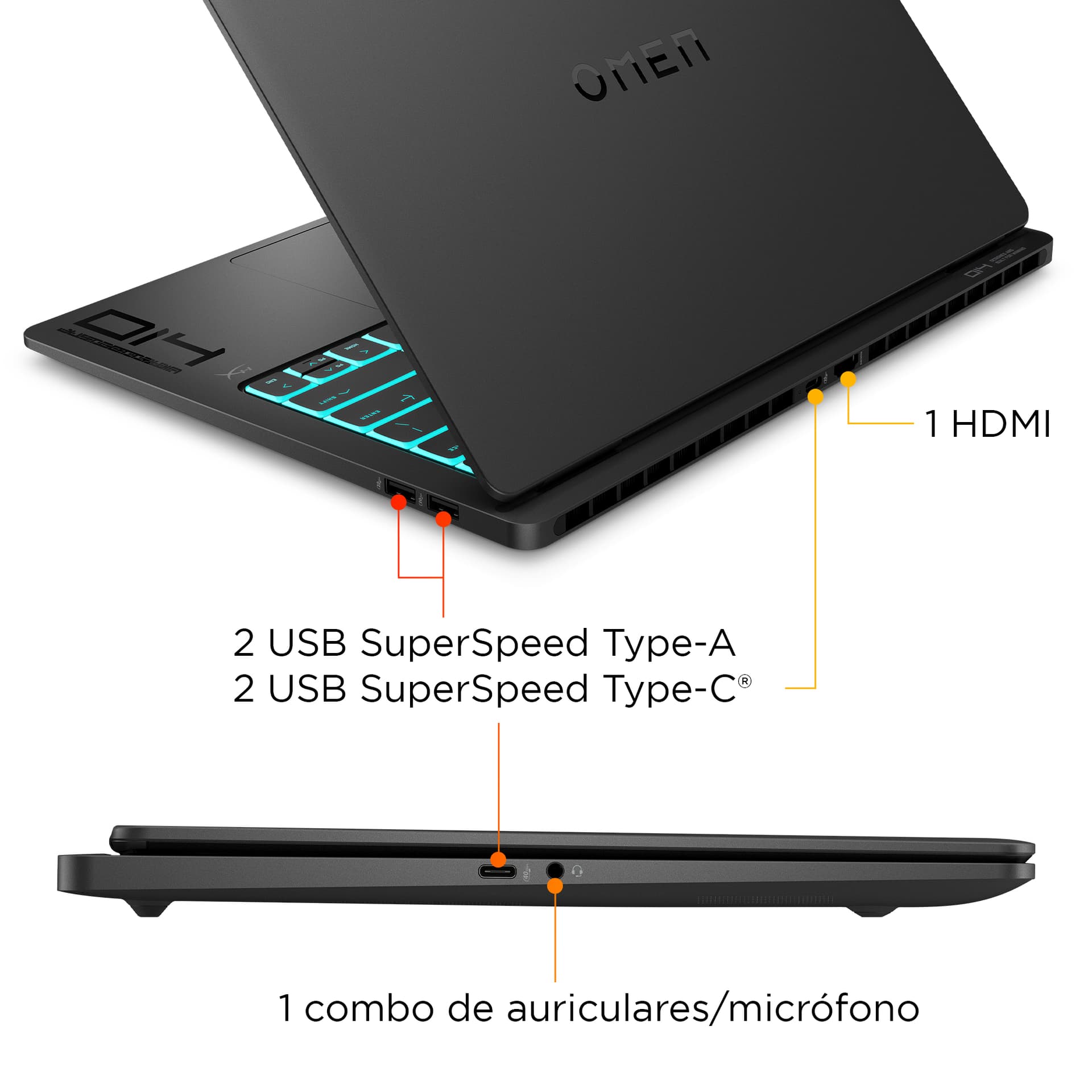 Portátil gaming - HP OMEN Transcend 14-fb1004ns, 14" 3K, Intel® Core™ Ultra 7 255H, 32GB RAM, 1TB SSD, GeForce RTX™ 5060, Sin sistema operativo - imagen 6