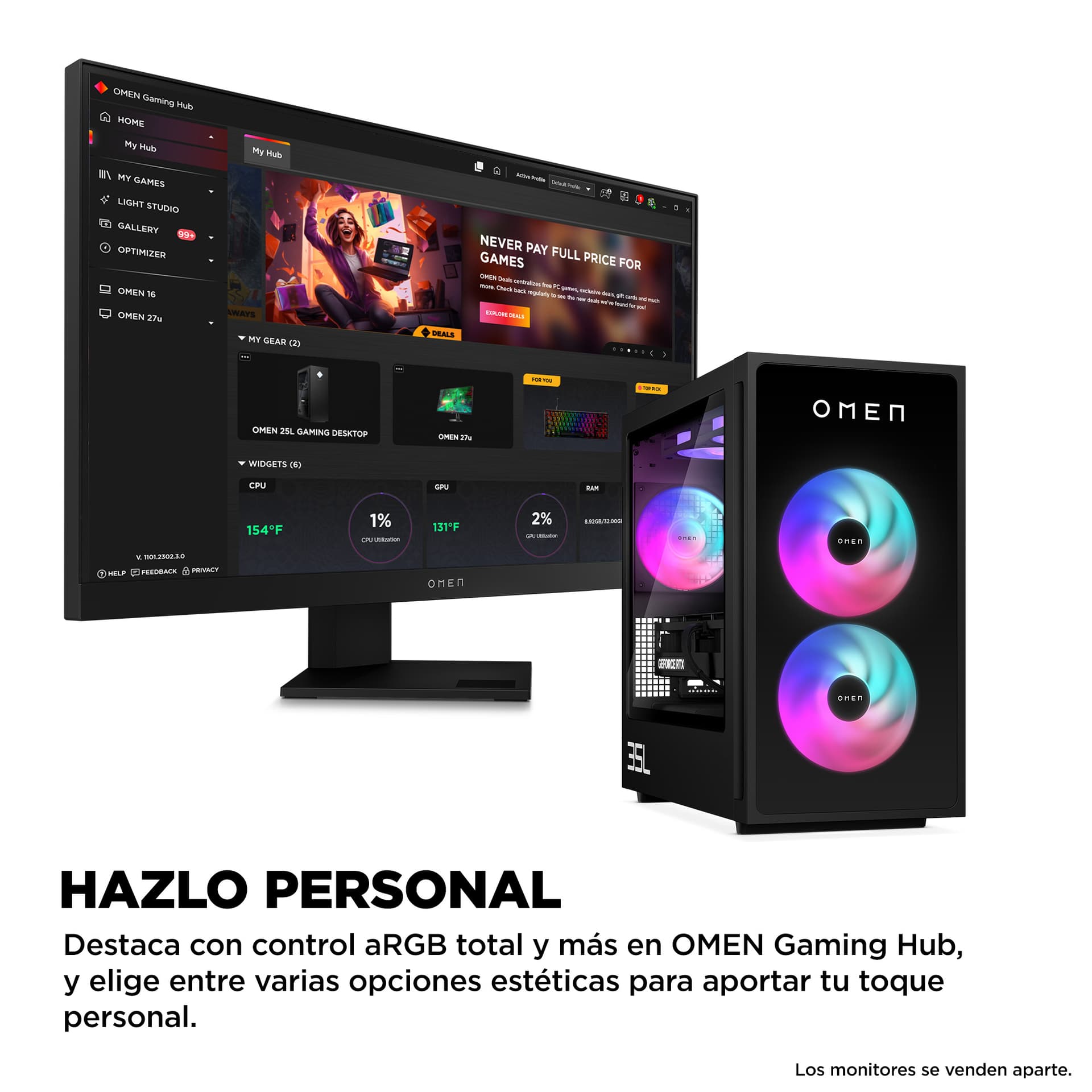 HP - Sobremesa Gaming HP OMEN GT16-0091ns, Intel Core Ultra 7-265F, 32GB, 1TB SSD, Nvidia GeForce RTX 5070Ti 16GB, W11. - imagen 9