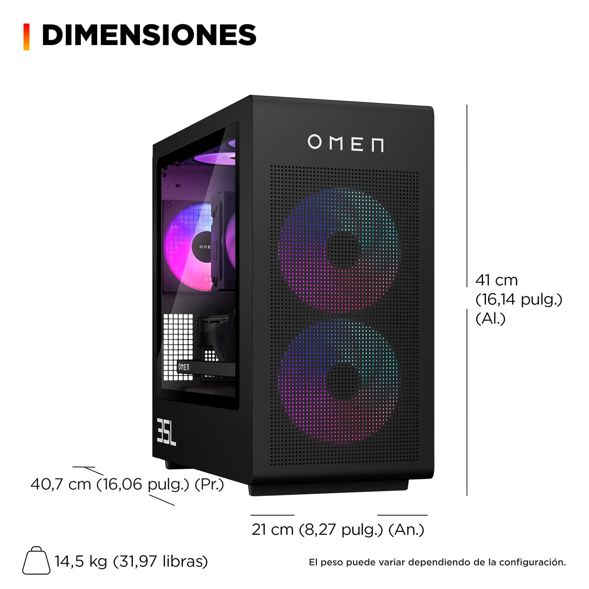 PC gaming - HP OMEN 35L Gaming Desktop GT16-1004ns PC, AMD Ryzen™ 7 9800X3D, 32GB RAM, 1 TB SSD, GFRTX™ 5060 Ti, Windows 11 Home, Metal negro sombra - imagen 4