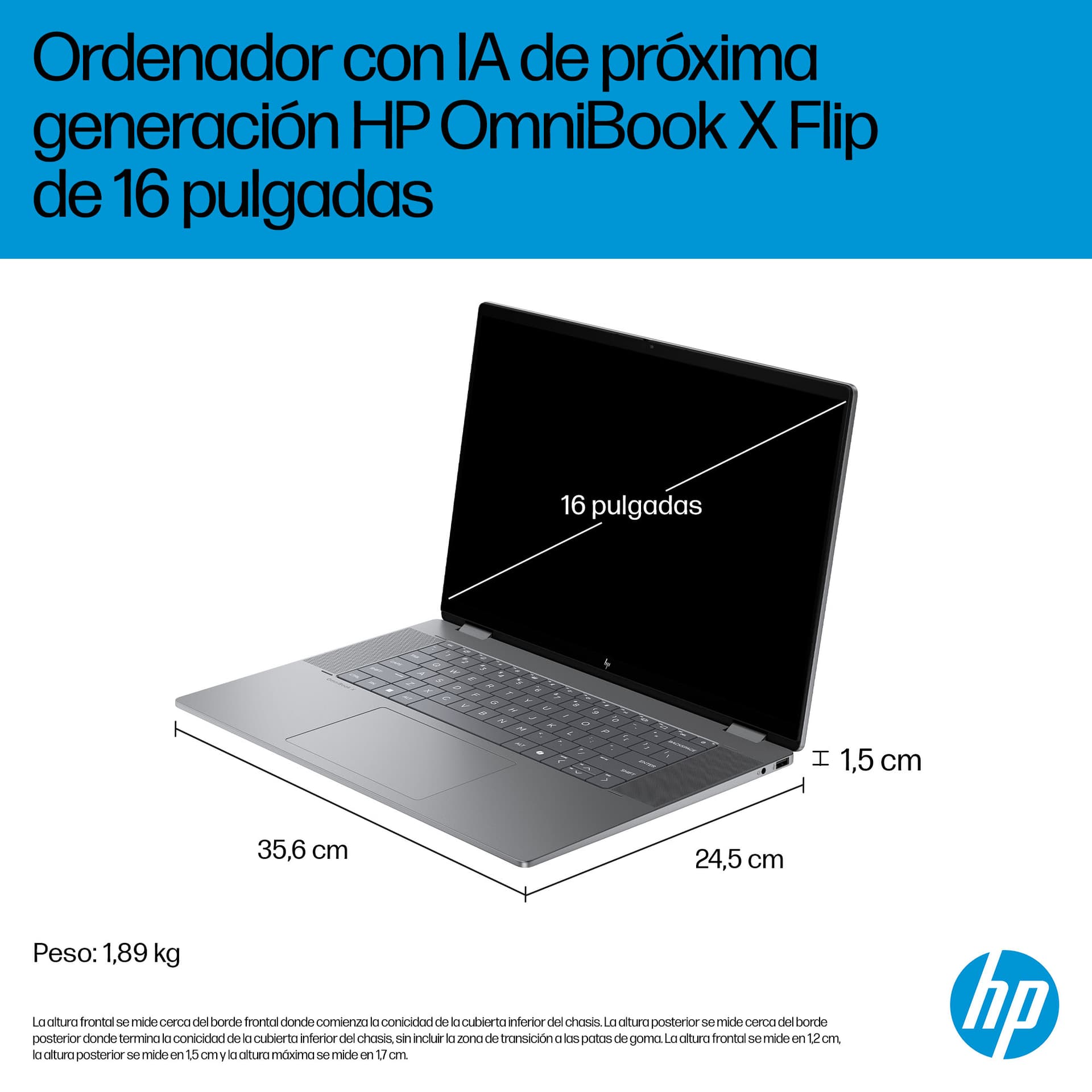 HP - Convertible 2 en 1 HP OmniBook X Flip 16-ar0001ns, Copilot+PC, Ryzen IA 7-350, 16GB, 1TB SSD, 16' OLED, W11. - imagen 9